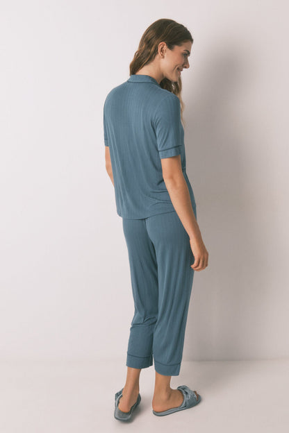 Women Secret_Green_Green Viscose Capri Shirt Pajamas_3592437_22_05